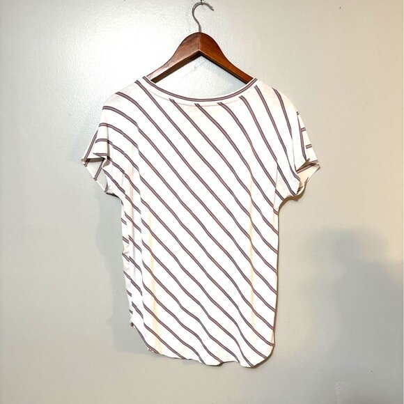 Loft Womens Striped Short-Sleeve Blouse White & Rust Rayon/Polyester S - Picture 4 of 6